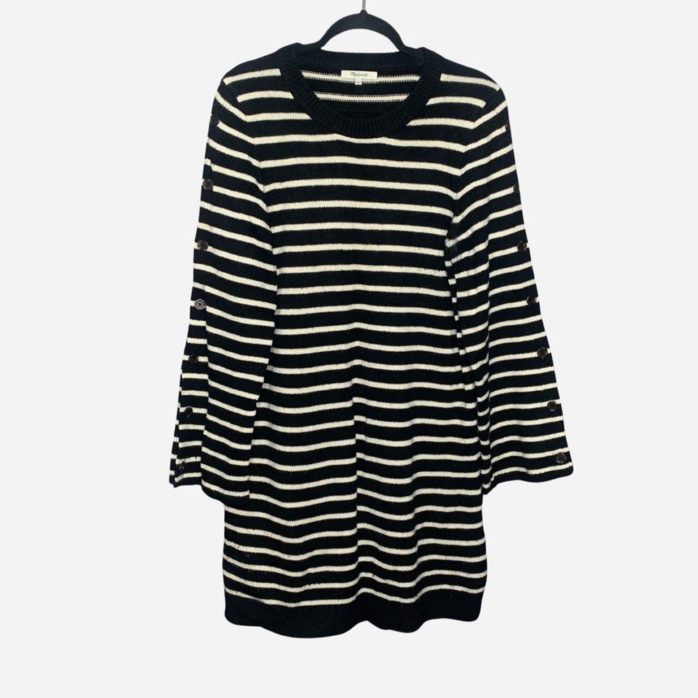 Madewell Merino Wool Blend Striped Sweater Dress Button Sleeves Womens Large
